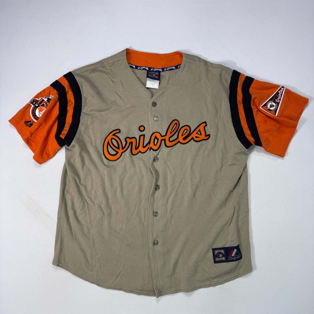Majestic Baltimore Orioles Cooperstown Jersey XL Tan 1966 World Champion Patches
